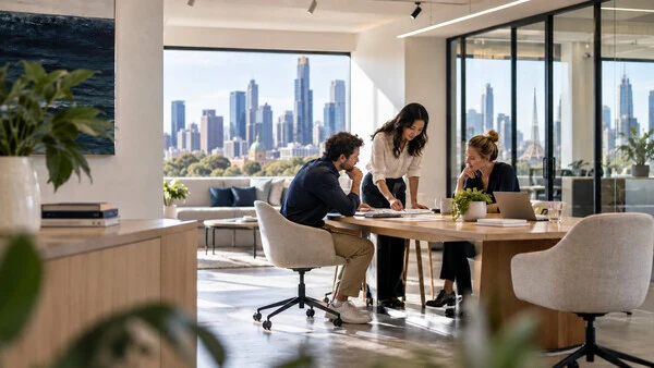 Team meeting in a Melbourne office, as used in the IT consultancy newsletter